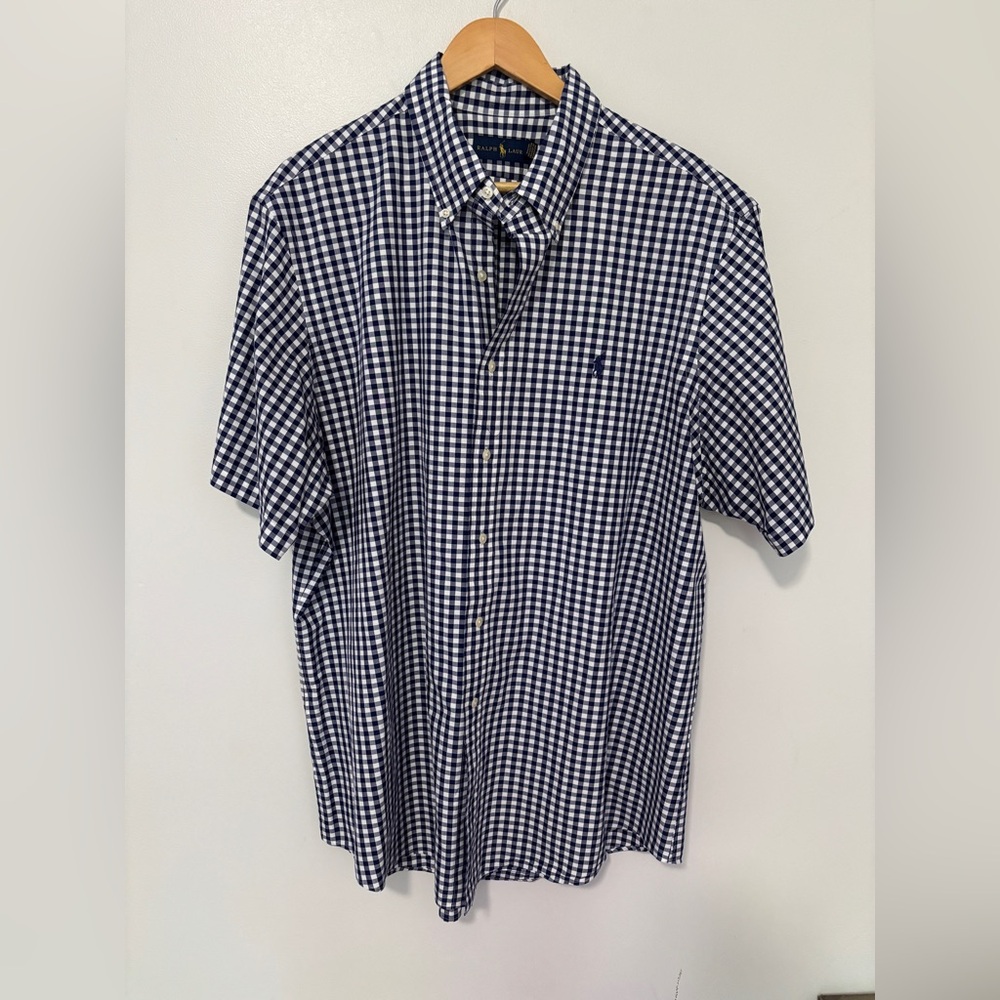 Ralph Lauren Blue and White Casual Button Down Shirt size XXL Short Sleeve